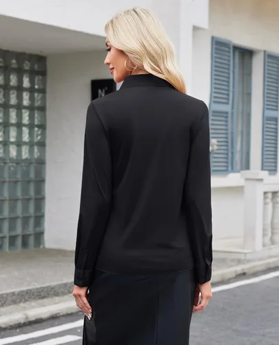 Miniatura 2 de siliteelon Camisa de manga larga con botones para mujer, estilo casual, para el trabajo, con elástico en 4 direcciones, sin arrugas