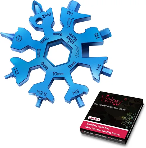 Miniatura 14 de Vickay Multiherramienta de copo de nieve 18 en 1, kit de destornillador plano Phillips, llave/abridor de botellas, equipo de campamento EDC, regalos