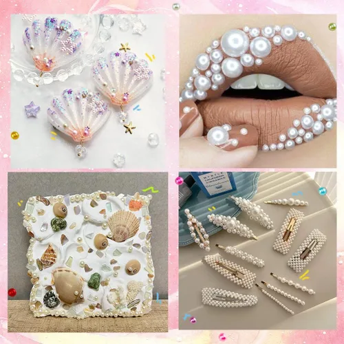Miniatura 4 de 2064 piezas de perlas para manualidades, calcomanías de perlas autoadhesivas de 4 colores, 12 hojas de perlas para el cabello para hacer manualidades