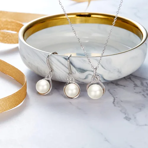Miniatura 5 de BriLove Regalos para mamá y mujer, plata de ley 925 con circonita cúbica AAA, collar de perlas cultivadas de agua dulce, juego de aretes para el día