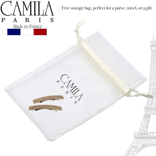 Miniatura 5 de Camila Paris CP3074 - Pinzas de pelo francés para niñas, juego de 2 pinzas de metal de goma beige, agarre fuerte, antideslizantes, accesorios