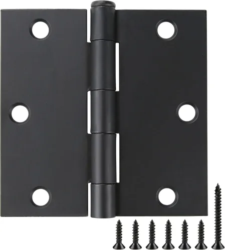 Paquete de 18 bisagras de puerta color negro mate de 3.5 x 3.5 pulgadas, bisagras para puertas interiores, bisagras negras resistentes con esquinas