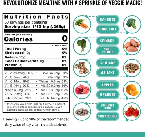 Miniatura 3 de ENOF Polvo orgánico de frutas y verduras para niños y adultos 10 ingredientes limpios - fresa, espinacas Polvo vegetal sin gluten y OMG