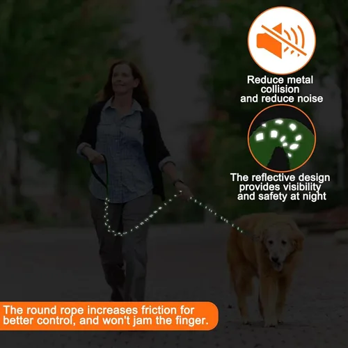 Miniatura 2 de HOMIMP Correa de perro a prueba de masticación para perros medianos y grandes, correas de cadena metálica reflectantes de 6 pies resistentes