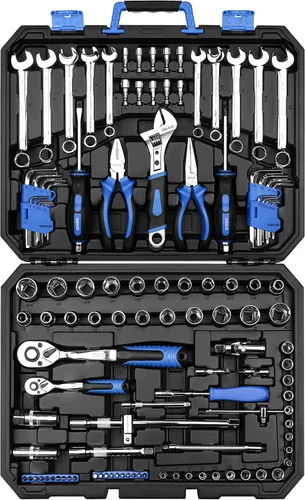 DEKO PRO Kit de herramientas de 118 piezas profesional de reparación de automóviles, paquete combinado, llave de vaso con herramientas mecánicas más