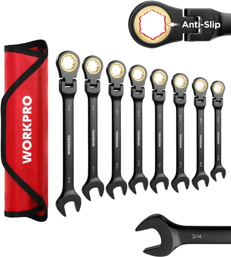Miniatura 16 de WORKPRO Juego de llaves combinadas de trinquete de cabeza flexible de 8 piezas, SAE 5/16-3/4 pulgadas, 72 dientes, construcción CR-V, niquelado
