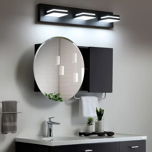 Miniatura 6 de SineRise - Lámpara LED para tocador de baño - Moderna lámpara regulable de acrílico con acabado negro mate para iluminación de pared sobre el espejo