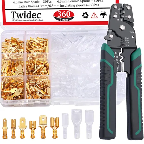 Miniatura 11 de Twidec/360Pcs 2.8/4.8/6.3mm Kit de surtido de terminales de engarce rápido tipo faston macho y hembra con manga aislante para cableado eléctrico