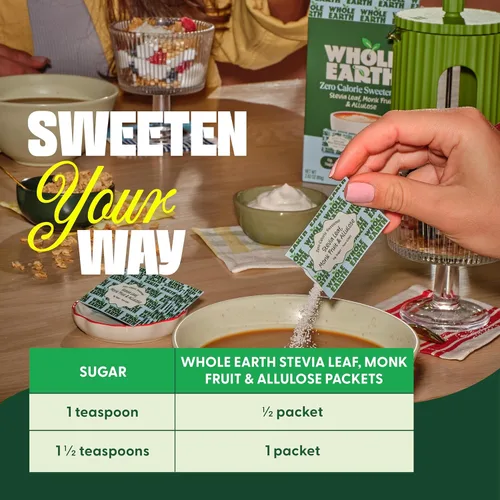 Miniatura 5 de Whole Earth Stevia & Monk Fruit con paquetes edulcorantes de alulosa, 80 unidades, cero calorías, apto para dieta cetogénica
