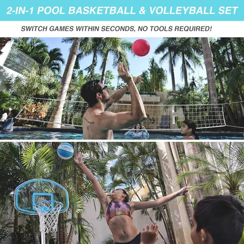 Miniatura 2 de Dunn-Rite Clear Shot Pool Basketball Hoop with Adjustable Stainless Steel Rim, Clear Backboard, Water-Filled Base & Waterproof Basketball