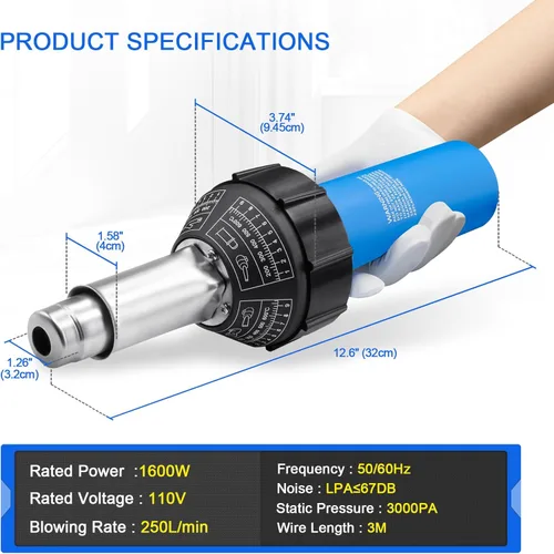 Miniatura 3 de Soldador de plástico con aire caliente 1600W Kit de soldadura de plástico para techos 110V, soldador de plástico con aire caliente de mano