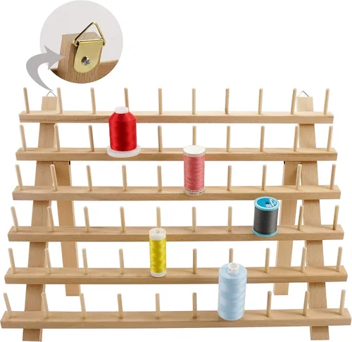 Miniatura 8 de New brothread 60 Carretes + 12 Carretes Estante de Hilo de Madera/Soporte Organizador de Hilo con Ganchos Colgantes para Hilos de Bordado, Acolchado