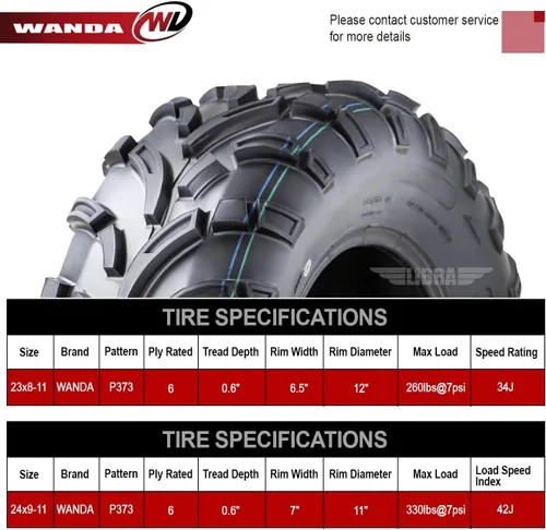 Miniatura 3 de WANDA - Neumáticos para UTV/ATV 23x8-11 delanteros y 24x9-11 traseros / 6PR P373 Lit Mud