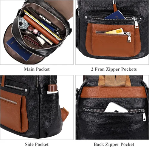Miniatura 7 de ALTOSY Mochila de cuero para mujer, bolso casual de moda con múltiples bolsillos y solapa