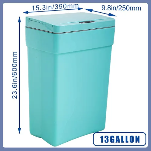 Miniatura 7 de HHS Paquete de 2 cubos de basura para cocina, de 13 galones con tapa, contenedor automático de plástico sin contacto con tapa con bisagras, cubo
