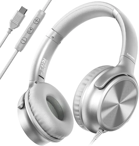 Miniatura 9 de Cowyawn Auriculares USB C con cable, auriculares USB C con cable con micrófono, control de volumen, sonido estéreo HD, auriculares USB tipo C Negro