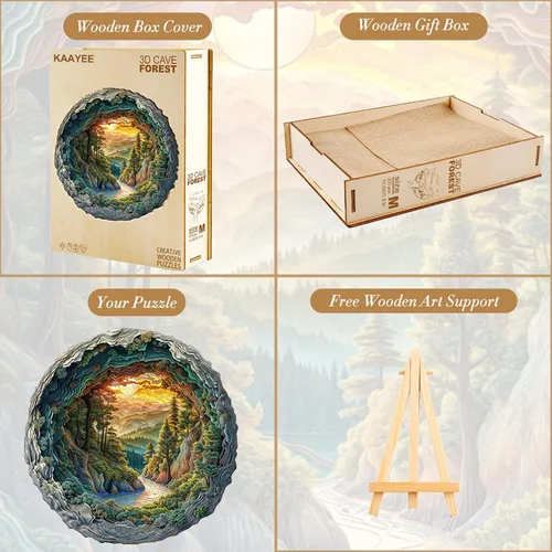 Miniatura 7 de KAAYEE Rompecabezas de madera para adultos, rompecabezas de madera con efecto de visión 3D, diseño de bosque cueva con forma única, rompecabezas