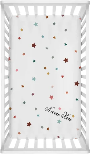 Sábana bajera personalizada para cuna de bebé con estrellas coloridas para niñas y niños, sábana de cuna personalizada con nombre para cuna estándar