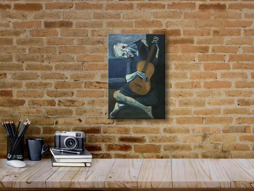Miniatura 3 de Wieco Art Lienzo impreso con texto en inglés "The Old Guitarist" de Pablo Picasso, lienzo abstracto para decoración de pared y decoración de oficina