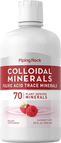 Piping Rock Líquido de minerales coloidales | 32 onzas líquidas | Ácido fúlvico | 70 minerales traza derivados de plantas | Sabor a frambuesa |