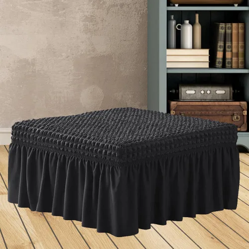 Miniatura 2 de NIDITW Funda otomana elástica de sirsaca negra con falda, rectangular, para almacenamiento, funda otomana con textura de burbujas 3D, fundas