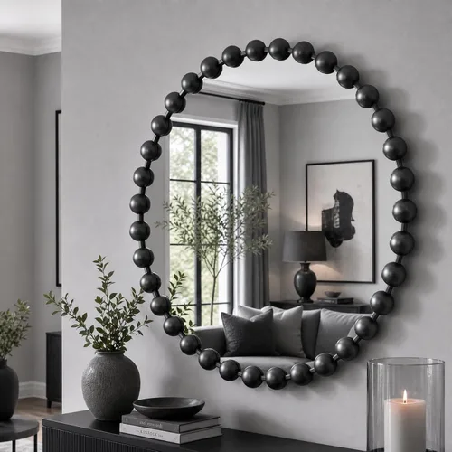 Miniatura 3 de Espejo redondo Madison Park, espejo circular con marco de metal de 27 pulgadas, arte de pared decorativo montado para colgar para entrada, baño