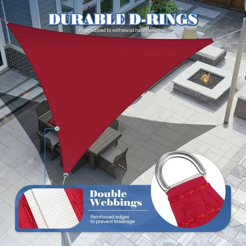 Miniatura 3 de ECOOPTS Toldo impermeable triangular, 12 x 12 x 12 pies, bloqueo UV, para patio al aire libre, pérgola, jardín (rojo)