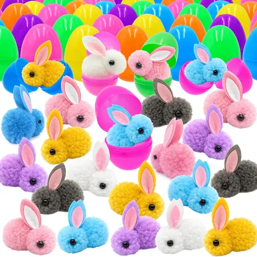 Paquete de 24 juguetes de peluche rellenos de huevos de Pascua, coloridos rellenos de huevos de Pascua a granel para niños, adolescentes, niños y