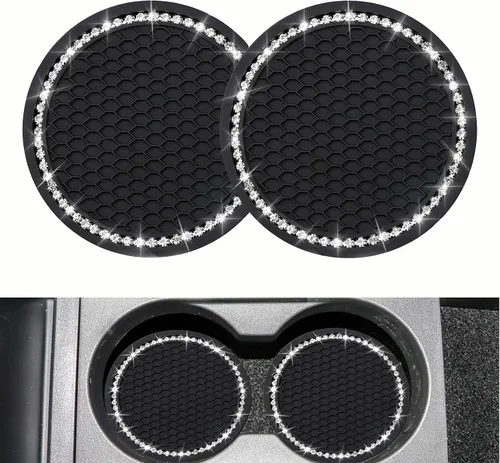 yousheng 2 posavasos brillantes para automóvil, inserto universal para vehículo, inserto de silicona antideslizante de diamantes de imitación de