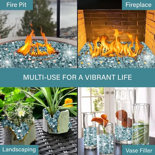 Miniatura 134 de NUPICK Vidrio de Fuego de 5 Libras, Vidrio Brillante para Fogata de 1/2 Pulgada, Roca de Vidrio Templado para Fogata para Propano o Gas Natural