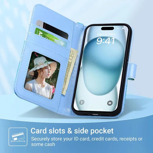 Miniatura 2 de ULAK Funda compatible con iPhone 15 tipo cartera para mujer, funda tipo cartera de piel PU premium con función de soporte, función de tarjetero