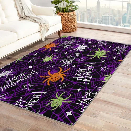 Alfombras de araña para dormitorio, sala de estar, alfombra de tela de araña de Halloween de 3 x 4, lavable, antideslizante, suave, alfombra de área