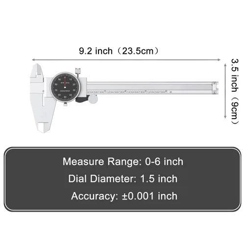 Miniatura 5 de HDLNKAK Calibrador de Dial a Prueba de Golpes Calibrador de Dial de Precisión con Carátula Negra Rango de 0-6", Resolución de 0.001" Calibrador de 6