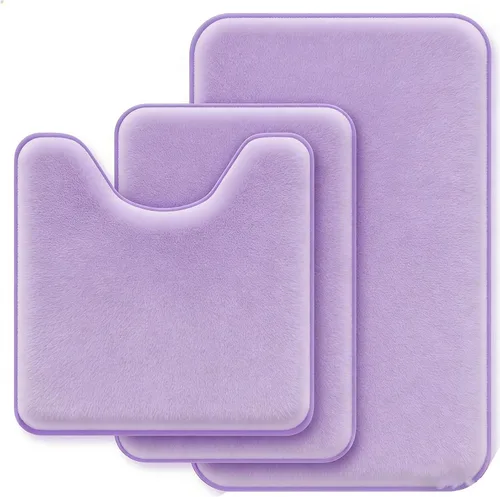 Miniatura 12 de Juego de alfombras de baño negros de espuma viscoelástica de 3 piezas con tapetes para inodoro, suaves y de apoyo, absorbentes de impactos