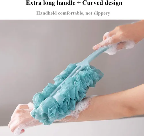 Miniatura 4 de Cepillo de baño de mango largo para ducha + esponja de baño gris Luffa