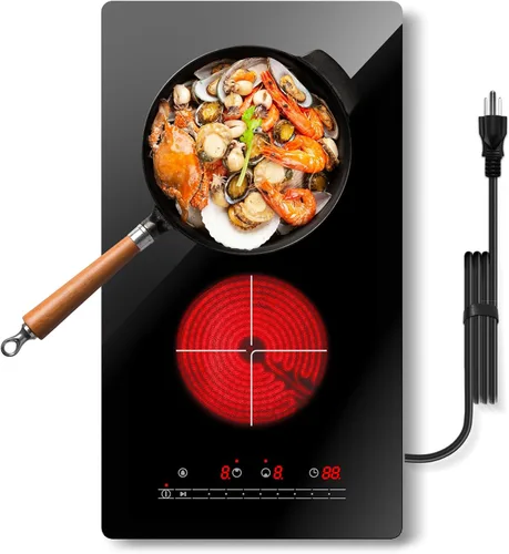 Miniatura 8 de Placa eléctrica de 2 quemadores de 110 V, quemador de encimera y estufa eléctrica descendente, quemadores eléctricos enchufables para cocinar, placa