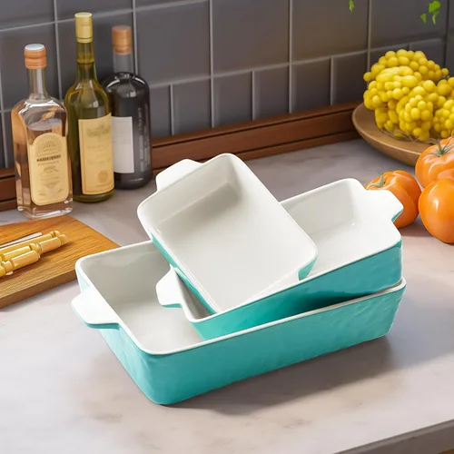 Miniatura 6 de Cacerolas para horno, platos de cerámica para hornear, bandeja para lasaña con asas, bandeja de porcelana para hornear profunda, juego de ollas