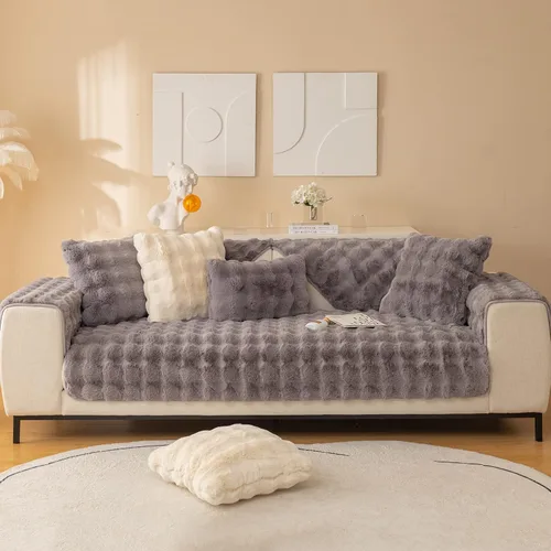 LiveGo Funda de cojín antideslizante para sofá de felpa gruesa de conejo 2023, funda de almohada de piel sintética súper suave, fundas de cojín Gris