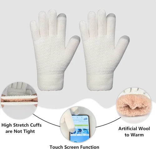 Miniatura 5 de Conjunto de guantes de invierno para mujer, gorro de forro polar, bufanda para pantalla táctil, guante 3 en 1