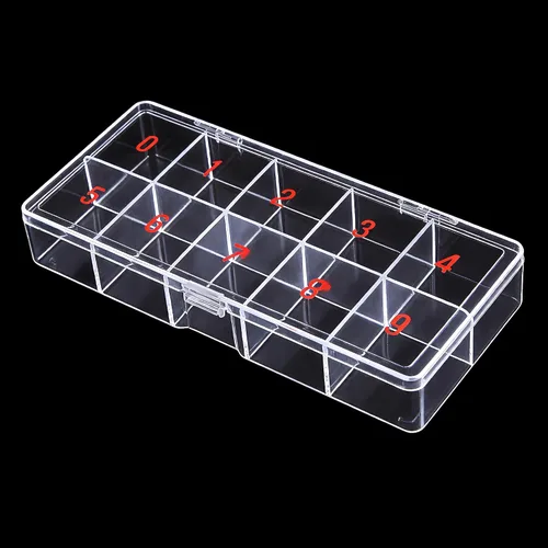 Beauticom Caja organizadora de 10 puntas de arte de uñas vacías de Estados Unidos, color transparente, para puntas de uñas postizas, vitaminas,