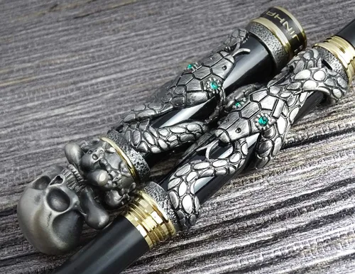Miniatura 7 de Jinhao Snake Roller - Bolígrafo de metal, color negro con cabeza de calavera