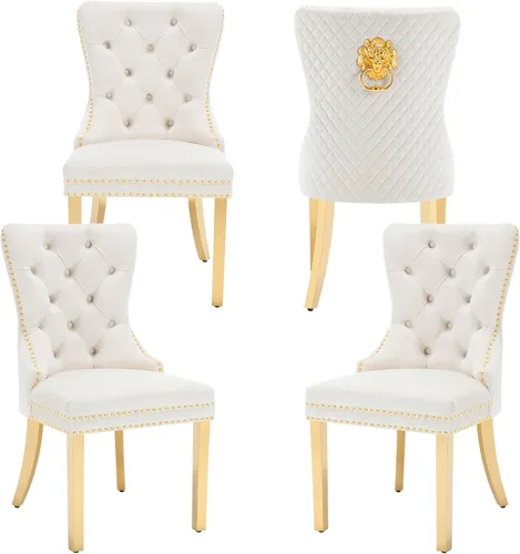 Miniatura 25 de Juego de 2 sillas de comedor de terciopelo Homedraft, colección Nikki para comedor con patas doradas de acero inoxidable y anillo de tirador