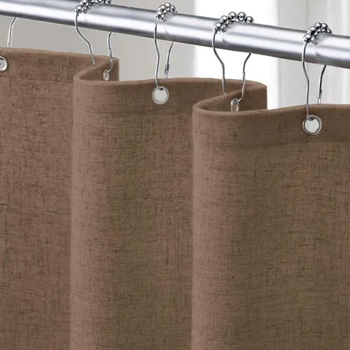 Miniatura 15 de Cortina de ducha de lino negro, cortinas de ducha de tela bohemia para baño, juego de forro de tela natural de algodón, 72 pulgadas de ancho x 72