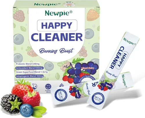 Newpie Superfoods Happy Cleaner - Polvo probiótico y probiótico con sabor a sandía, fibra orgánica, sin azúcar, salud intestinal, antioxidante