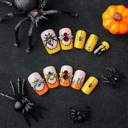 Miniatura 2 de 50 dijes 3D de arañas de Halloween para uñas, diamantes de imitación y gemas de araña dorados y plateados para mujer, decoraciones de Halloween