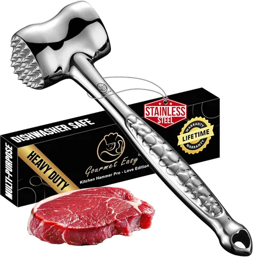 Ablandador de carne de acero inoxidable - Martillo de carne clásico prémium - Mazo de carne de cocina - Herramienta ablandadora de carne de pollo y