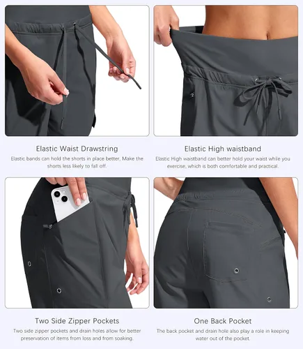 Miniatura 4 de Viodia Pantalones cortos de natación de cintura alta de 5 pulgadas para mujer con bolsillos con cremallera UPF 50+ pantalones cortos de playa