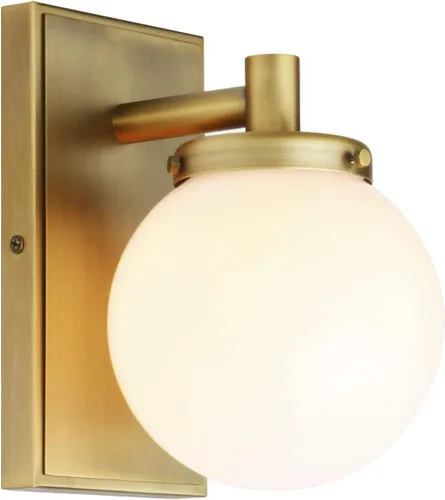 Pathson Aplique de pared vintage con cable con vidrio de globo blanco, luz de tocador de baño industrial, accesorios de lámpara de pared interior