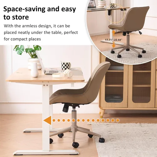Miniatura 6 de YOUNIKE Silla de oficina ergonómica de piel sintética sin brazos, cómoda silla de escritorio con respaldo mecedor, bonita silla giratoria con Todos