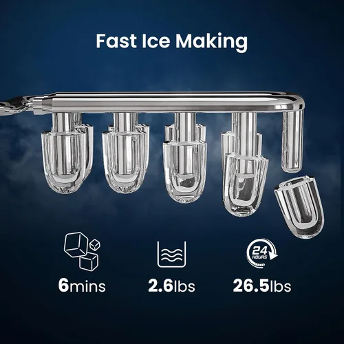 Miniatura 3 de Antarctic Star Pro-Grade Máquina para hacer hielo para encimera, 8 cubos en 6 minutos, 26 libras/día, autolimpieza, 2 tamaños, ultra silenciosa